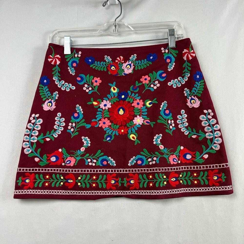 Vestique Pencil Skirt Women Small Straight Red Floral Embroidered A-Line Boho